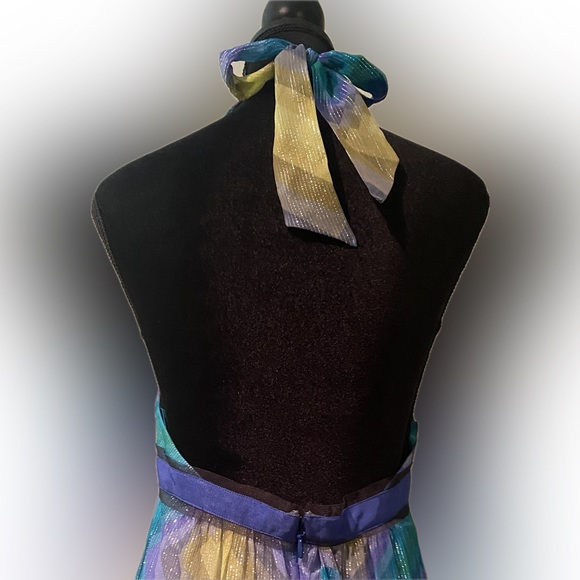 BCBG MaxAzria Printed Chiffon Halter Maxi Gown (8) - Picture 5 of 12